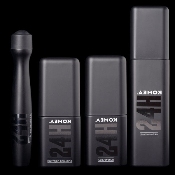 Miesten ihonhoito. Pesuaine, rasva, kosteussuihke ja silmänympärysvoide.